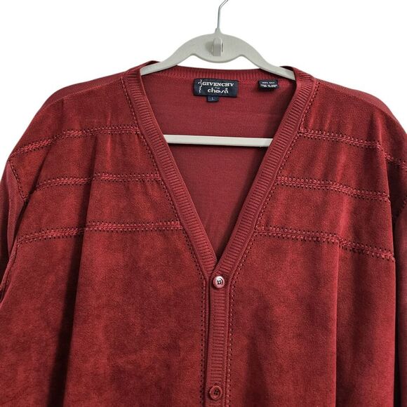 Givenchy For Chesa Cardigan Mens Large Red Silk Sweater Button Up V-Neck Vintage - Picture 5 of 9